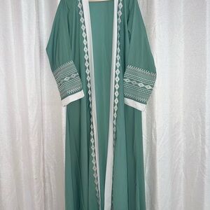 Green Embroidered Open Abaya